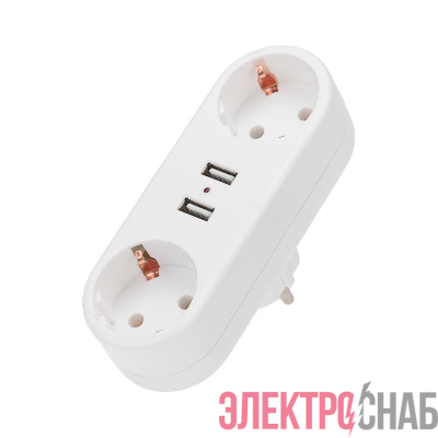 Двойник электрический линейный 16А с/з+2 USB-порта 2.4А бел. Rexant 11-1090