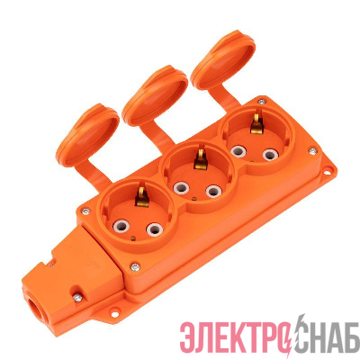 Колодка удлинителя 3-м с заземл. 16А IP54 влагозащ. с защ. крышкой COMPACT каучук оранж. Rexant 111-227