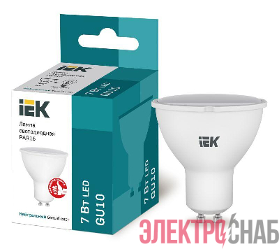 Лампа светодиодная Eco 7Вт PAR16 софит 4000К нейтр. бел. GU10 230В IEK LLE-PAR16-7-230-40-GU10