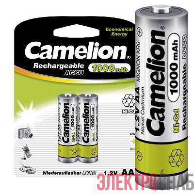 Аккумулятор AA/R6 1000мА.ч NI-CD BP-2 металлик (блист.2шт) Camelion 6181