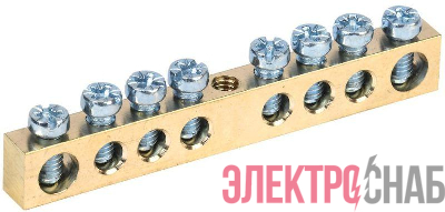 Шина PEN &quot;земля-ноль&quot; 6х9мм 8/1 (8групп/крепеж по центру) IEK YNN10-08-100