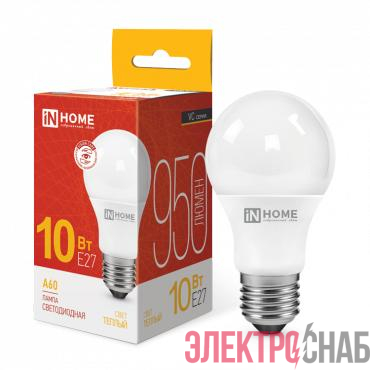 Лампа светодиодная LED-A60-VC 10Вт грушевидная 3000К тепл. бел. E27 950лм 230В IN HOME 4690612020204