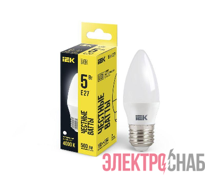 Лампа светодиодная 5Вт C35 свеча 4000К нейтр. бел. E27 450лм 230-240В IEK LLE-C35-5-230-40-E27