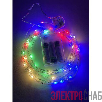 Гирлянда светодиодная "Нить" 5м 50LED IP20 мультиколор АА ЭРА Б0047959