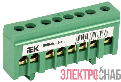 Шина PE "земля" в корп. изол. на DIN-рейку ШНИ-6х9-8-К-З зел. IEK YNN10-69-8KD-K06
