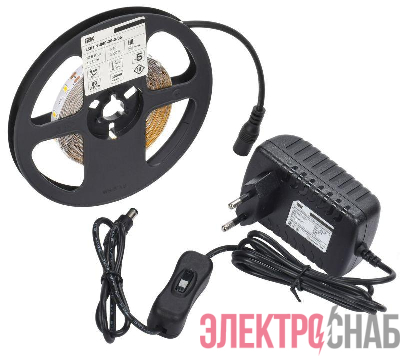 Комплект светодиодной подсветки "Сделай сам" DIY (лента LED 5м LSR-2835WW60-4.8-IP20-12В + драйвер + выключатель) IEK 2LSR1-1-060-20-1-05-S1
