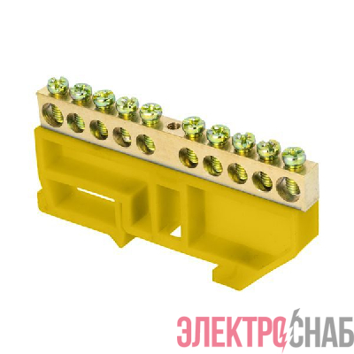 Шина нулевая N 6х9 10 отверстий желт. изолятор на DIN-рейку латунь PROxima EKF sn0-63-10-dz