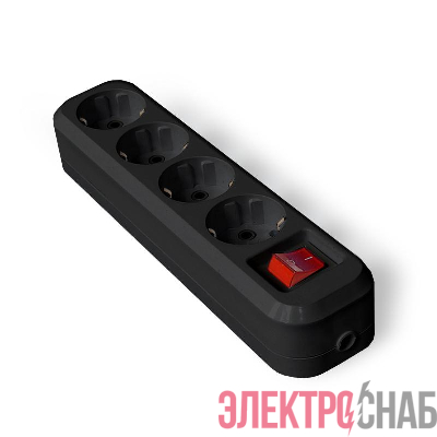 Колодка удлинителя 4-м с заземл. с выкл. АБС-пластик черн. UNIVersal 1403