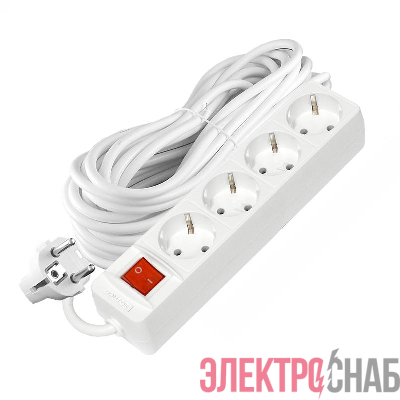 Удлинитель 4х10м с заземл. 16А IP20 3х1 с выкл. бел. DOMTOK 2405