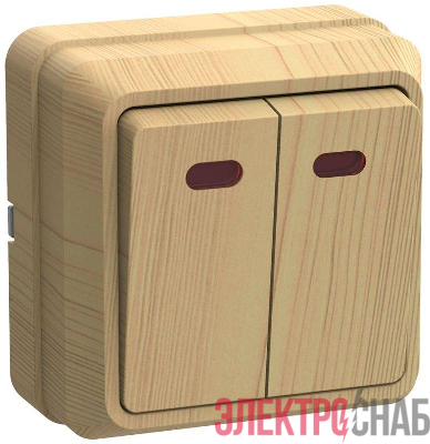 Выключатель 2-кл. ОП Октава 10А IP20 ВС20-2-1-ОС с индикацией сосна GENERICA EVO21-K03-10-DC