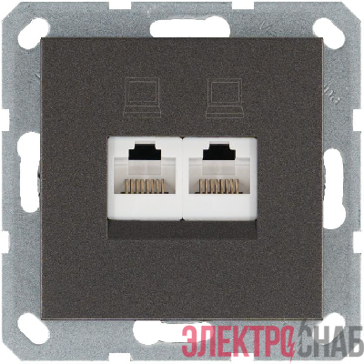 Розетка компьютерная 2-м RJ45 IP20 кат. 5E механизм мокко Jasmart G6106Z