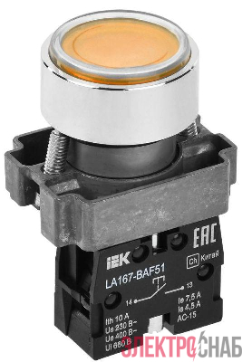 Кнопка LA167-BAF51 d22мм 1НО желт. IEK BBT20-BAF51-1-22-67-K05