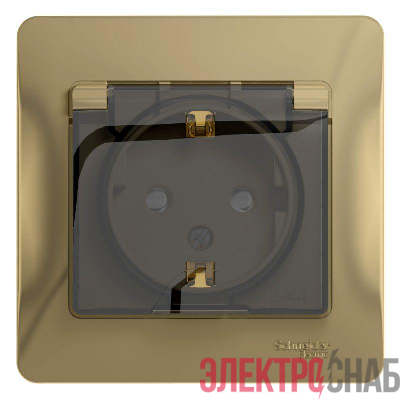 Розетка 1-м СП Glossa 16А IP44 с заземл. защ. шторки с крышкой в сборе титан SE GSL000448