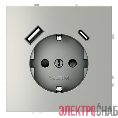 Розетка 1-м СП S70 16А с USB A+С с заземл. защ. шторки механизм сталь Voltum VLS040505