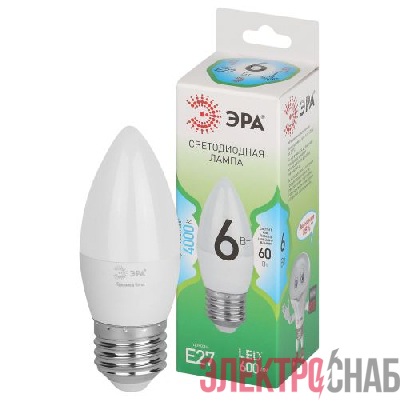 Лампа светодиодная GREEN LINE B35-6W-840-E27 GL 6Вт свеча 4000К яркий свет бел. E27 Эра Б0067132