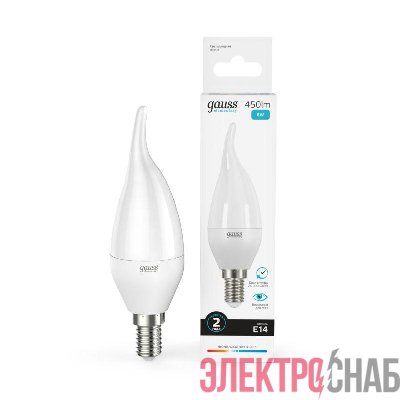 Лампа светодиодная Elementary 6Вт свеча на ветру 4100К нейтр. бел. E14 450лм GAUSS 34126