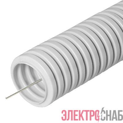 Труба гофрированная ПВХ тяжелая d63мм с протяжкой 750 Н сер. (уп.15м) Промрукав PR.0163411