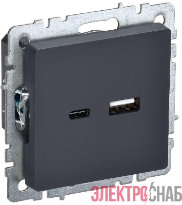 Розетка BRITE USB A+C 18Вт РЮ11-1-БрГ механизм графит IEK BR-U22-018-K53