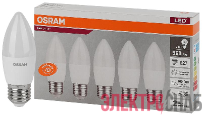 Лампа светодиодная LED Value LVCLB60 7SW/840 7Вт свеча матовая E27 230В 2х5 RU (уп.5шт) OSRAM 4058075578043