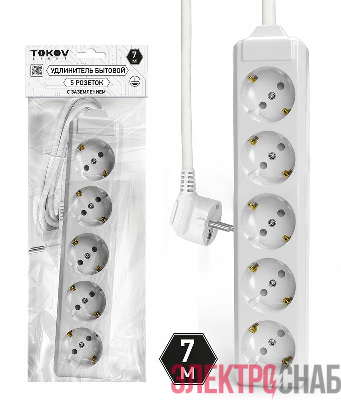Удлинитель 5х7м с заземл. 10А 3х1.5 TOKOV ELECTRIC TKL-C01-BU5-7-1.5-Z