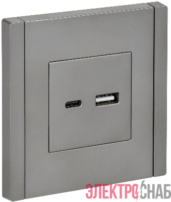 Розетка USB A+C 3.1А FORTE&PIANO FP550 сталь IEK FP-U22-D31-K46