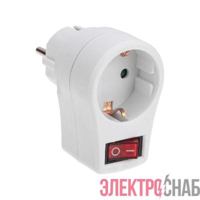Адаптер сетевой 16А с выключателем с заземл. защ. шторки бел. Rexant 11-1084