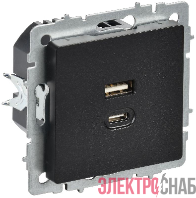 Розетка СП BRITE USB A+C 45Вт высокоск. заряд. РЮ11-2-БрЧ черн. IEK BR-U22-045-K02