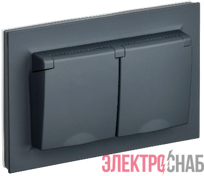 Розетка 2-м СП BRITE РСбш12-3-44-БрГ 16А IP44 в сборе с заземл. защ. шторки с крышкой графит IEK BR-R26-16-44-K53-F