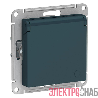 Розетка 1-м СП AtlasDesign 16А IP20 с заземл. защ. шторки с крышкой механизм изумруд SE ATN000846