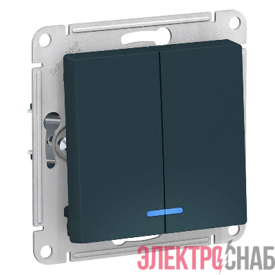 Выключатель 2-кл. СП AtlasDesign 10А IP20 (сх. 5а) 10AX с подсветкой механизм изумруд SE ATN000853