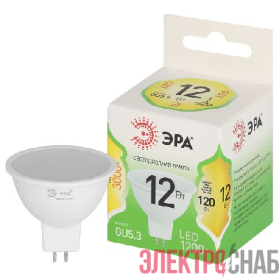 Лампа светодиодная GREEN LINE MR16-12W-830-GU10 GL 12Вт софит 3000К свет тепл. GU10 Эра Б0067058