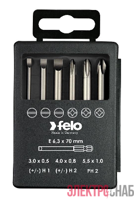 Набор бит SL/H (+/-) Industrial 70мм в кейсе (уп.6шт) Felo 03292716