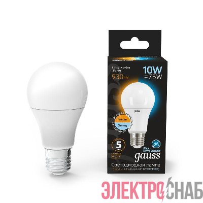Лампа светодиодная Black 10Вт A60 грушевидная 2700-4100К E27 930лм с измен. цветов. темпер. GAUSS 102502110-T