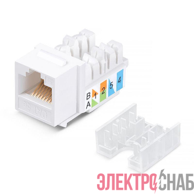 Модуль Keystone Jack RJ-45(8P8C) UTP неэкранир. кат.5e тип 90град. бел. PRO Rexant 02-0064