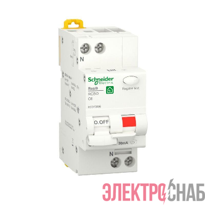 Выключатель автоматический дифференциального тока 2п (1P+N) C 6А 6000А 30мА тип AC Resi9 SchE R9D25606