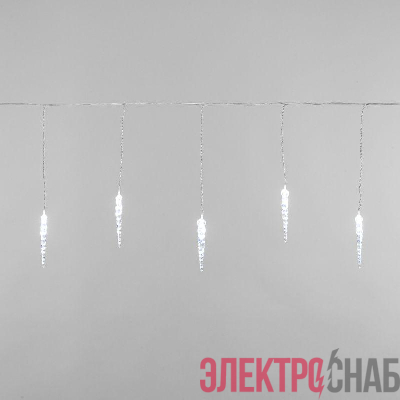 Гирлянда светодиодная "Айсикл" (бахрома) "Сосульки" 1.5х0.25м 10LED бел. 0.51Вт IP20 провод прозр. Neon-Night 303-068