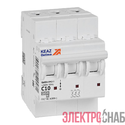 Выключатель автоматический модульный 3п C 10А OptiDin BM63-3C10-4.5-УХЛ3 КЭАЗ 326811