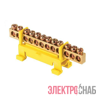 Шина нулевая PE 6х9 12 отвер. латунь желт. изолятор тип &quot;Стойка&quot; на DIN-рейку PROxima EKF sn0-63-12-sy