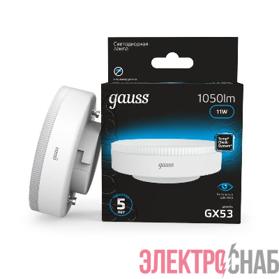 Лампа светодиодная Black 11Вт таблетка 6500К холод. бел. GX53 1050лм GAUSS 108008311