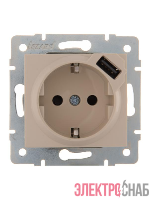 Розетка 1-м СП Karina 16А с заземл. с заряд. устройством USB механизм крем. LEZARD 707-0388-181