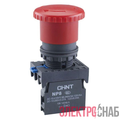 Кнопка управления "Грибок" NP8-01ZS/14 d40мм 1НЗ IP65 с фиксацией красн. (R) CHINT 667210