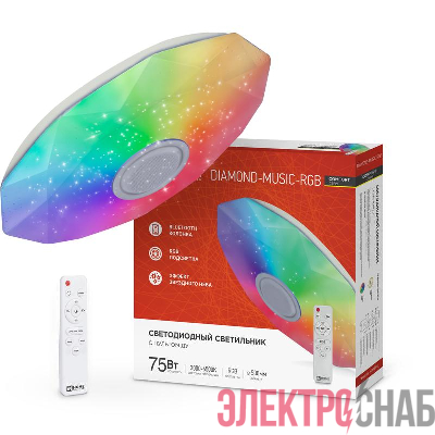 Светильник светодиодный COMFORT DIAMOND-MUSIC-RGB 75Вт 230В 3000-6500К 6000лм 500х100мм с пультом ДУ IN HOME 4690612044590