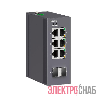Коммутатор промышленный неуправляемый 2х100Base-X SFP слотов: 6х 10/100Base-T(X) портов RJ45 12-48В DC/18-30В AC с резервированием DKC N1000-2SFP6T-P2