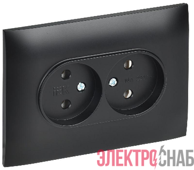 Розетка 2-м SKANDY 10А без заземл. без защ. шторок в сборе SK-R10Bl черн. IEK SK-R20-10-K02-F