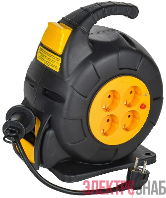 Удлинитель на катушке TWIST 4х10м с заземл. автосмотка 16А IP20 ПВС 3х1.5 IEK TW-KP27-16-04-10