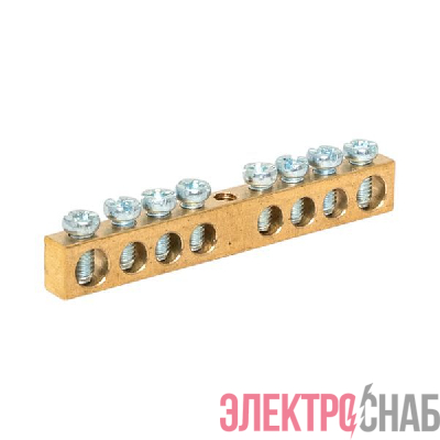 Шина PEN "ноль-земля" 6х9 8 отвер. латунь крепеж по центру розн. стикер PROxima EKF sn0-63-08-r