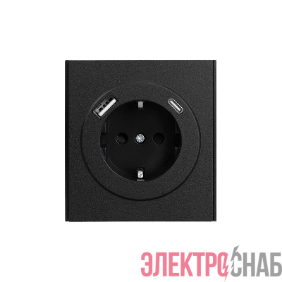 Розетка 1-м СП STRONG MIELE 16А с заземл. защ. шторки с USB A+C быстрой зарядки 5В/3А антрацит Kranz KR-78-0704-5