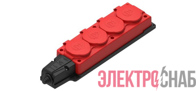 Колодка удлинителя 4-м 16А IP44 MultiSet 2P+E 250В каучук красн. SE MST4124RD
