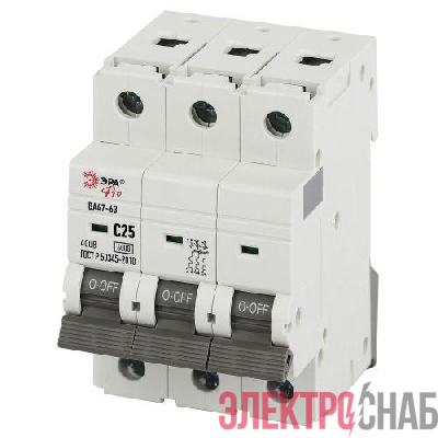 Выключатель автоматический 3п 25А C 6кА ВА47-63 PRO VA63-3P25C6 ЭРА Б0063170