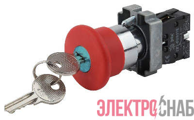 Кнопка LAY5-BS142 "Грибок" d22мм 1р 240В с ключом BBG50-LAY5-K04E красн. ЭРА Б0045637